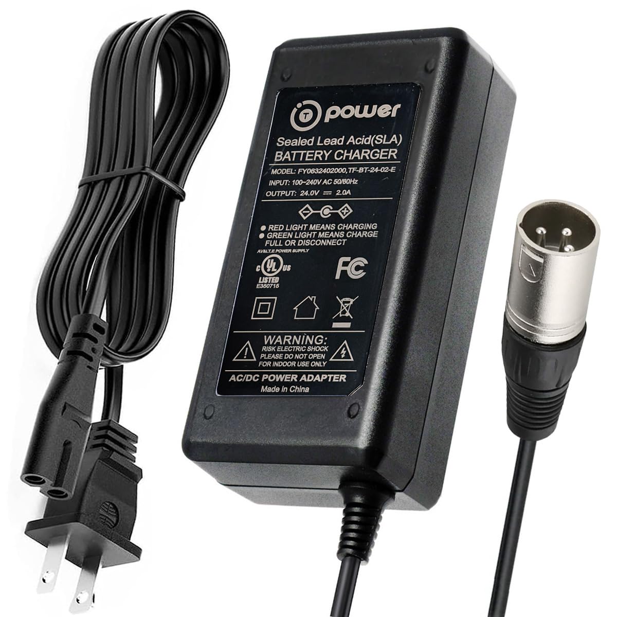 24V 3-Pin XLR Charger Replacement for ZB2402ML Wheelchair Power Supply
