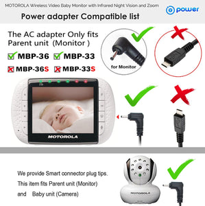 T-Power Ac Adapter Compatible with Motorola MBP33 MBP33P MBP35 MBP35BW MBP36 MBP36BU MBP36PU MBP41 MBP41PU MBP43 MBP43PU Remote Wireless Digital Video Baby Monitor&Camera (Parent & Baby Unit)